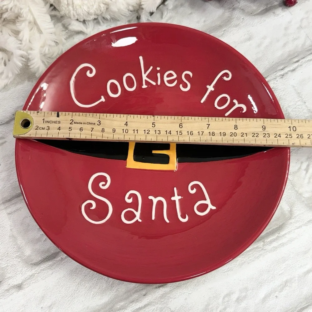 Cookies for Santa Ceramic Plate & Milk Mug Red & White Christmas Holiday Decore
